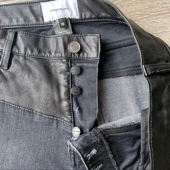 Current Elliott The Fused High Waist Stiletto Jeans Faux-Leather Trim - Picture 9 of 15